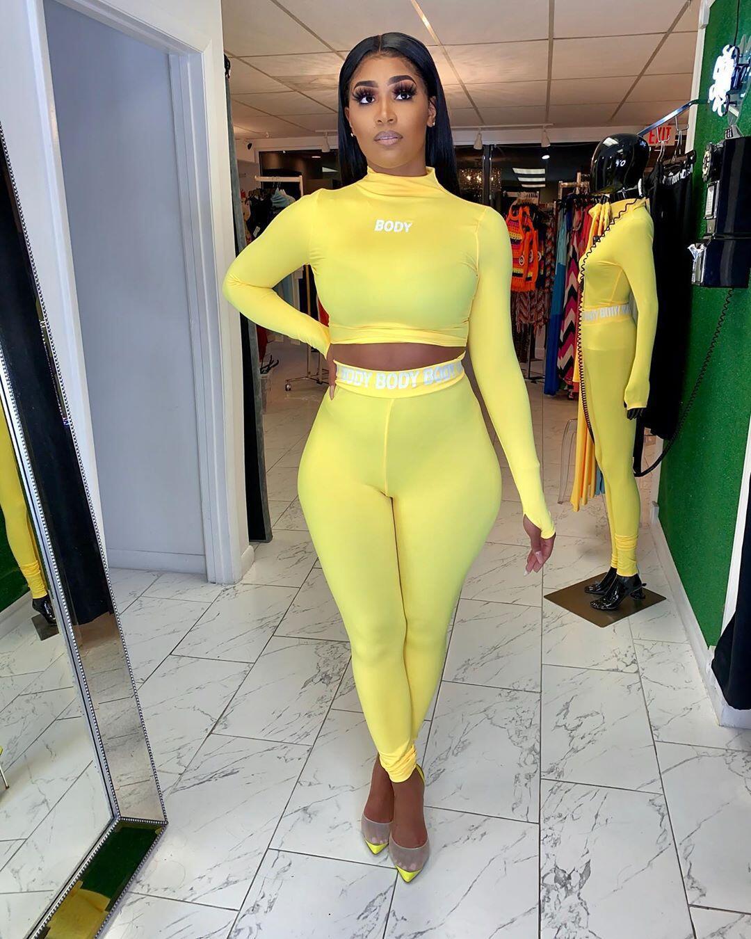 Fall And Winter Women's Solid Color Tight Long Sleeve Two Piece Suit