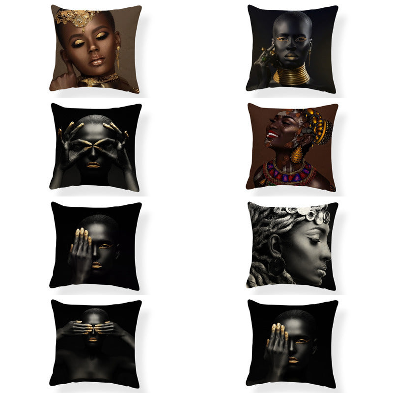 African Woman Hugging Pillow Case Linen Pillow Cushion Cover