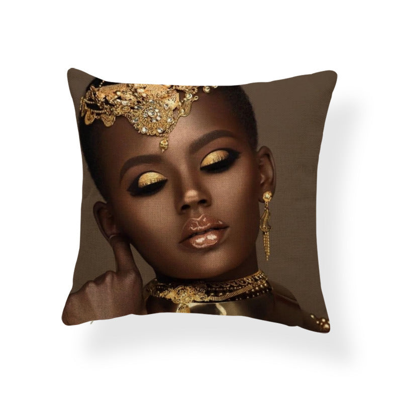 African Woman Hugging Pillow Case Linen Pillow Cushion Cover