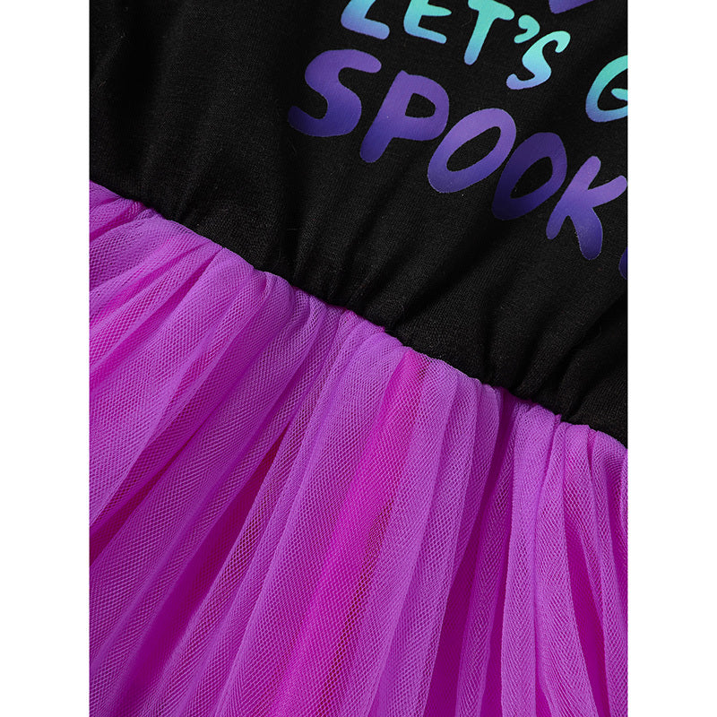 Little Girls 2pc Halloween Sleeveless Tulle Dress With Hooded Cloak