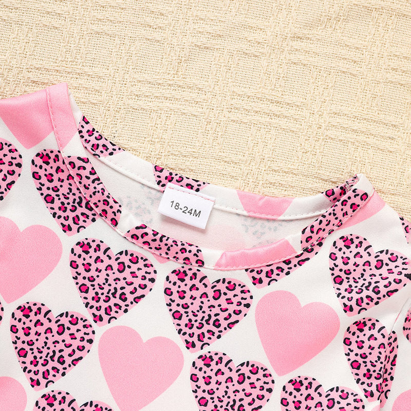 Toddler Girls Long Sleeve Graphic Heart Tulle Dress