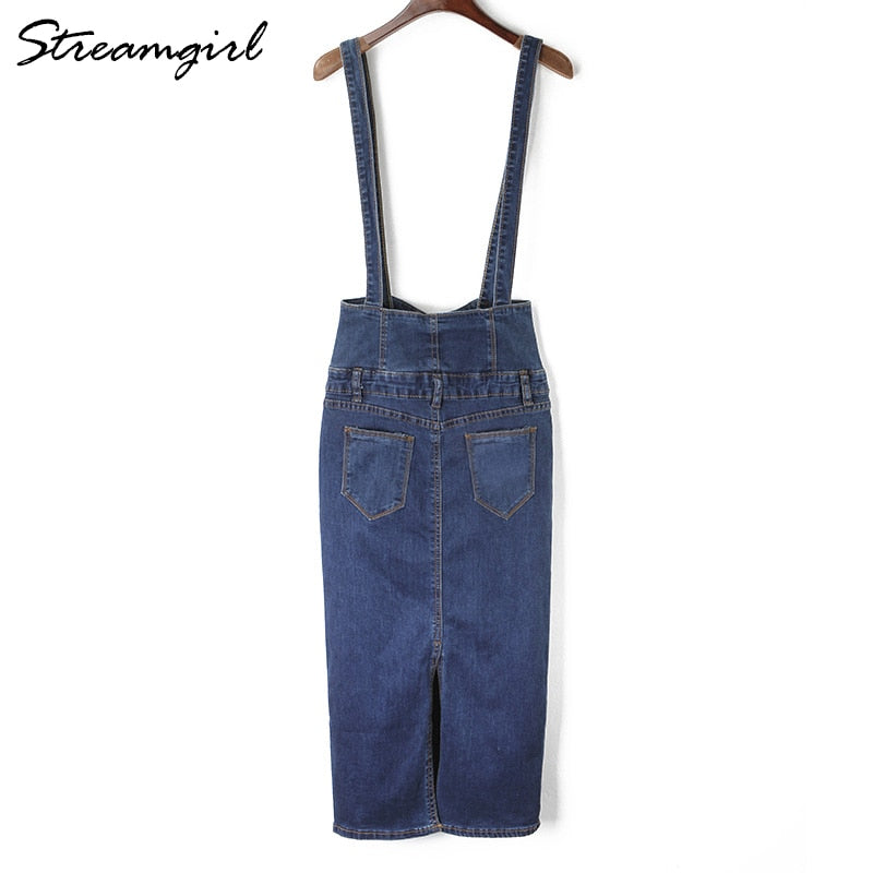 Long Denim Skirt With Straps