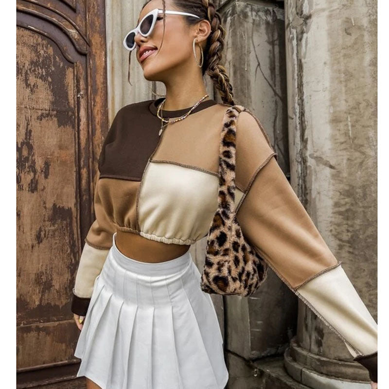 Women's Patchwork Crop Sweater Tops