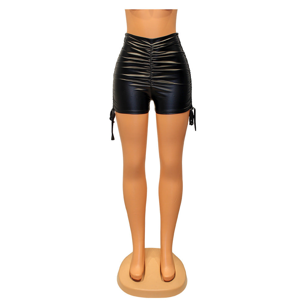 Pleated Leather Shorts