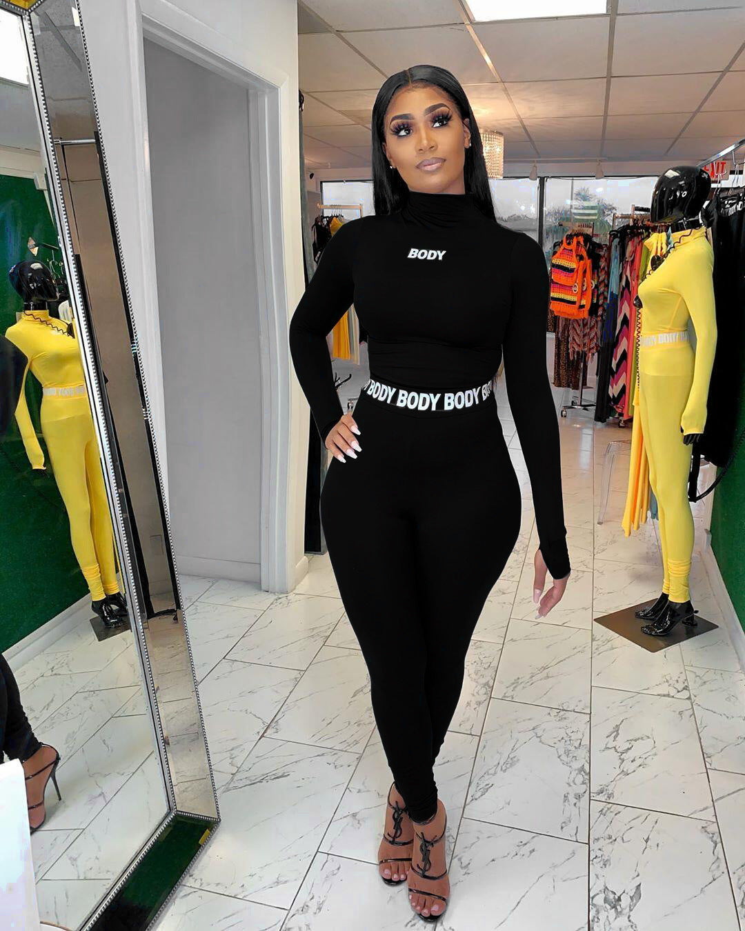 Fall And Winter Women's Solid Color Tight Long Sleeve Two Piece Suit