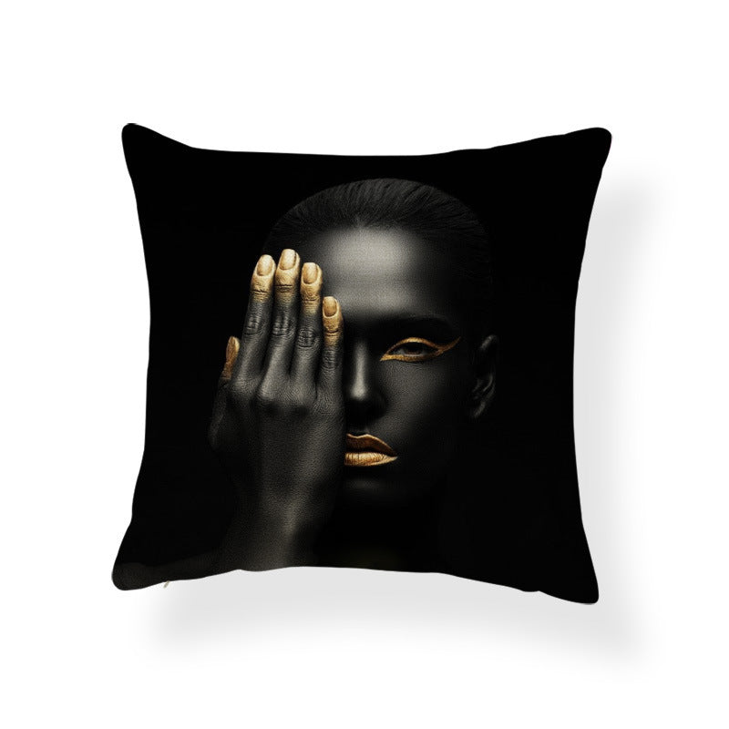African Woman Hugging Pillow Case Linen Pillow Cushion Cover