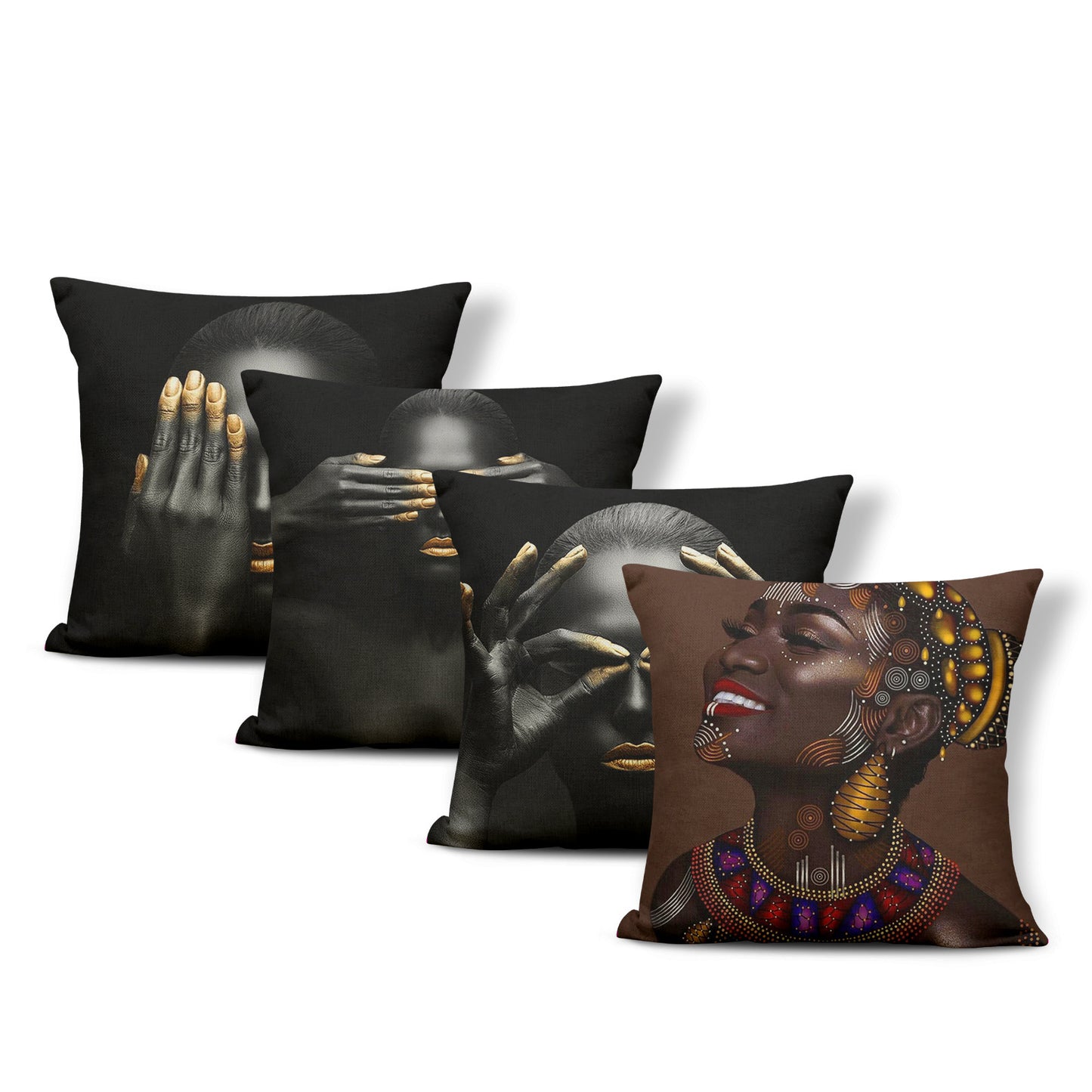 African Woman Hugging Pillow Case Linen Pillow Cushion Cover