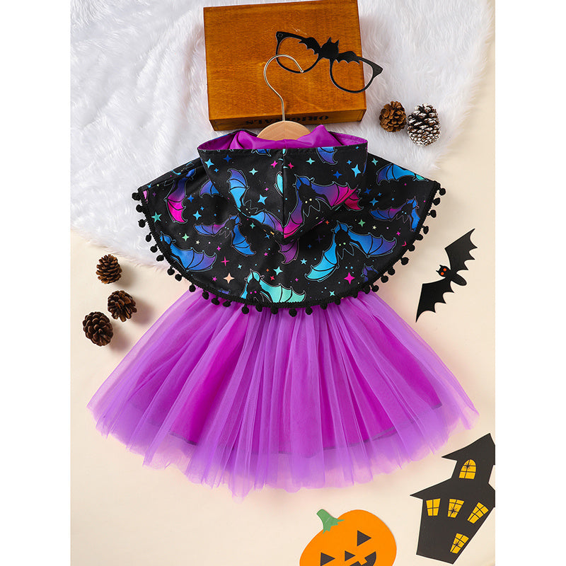 Little Girls 2pc Halloween Sleeveless Tulle Dress With Hooded Cloak