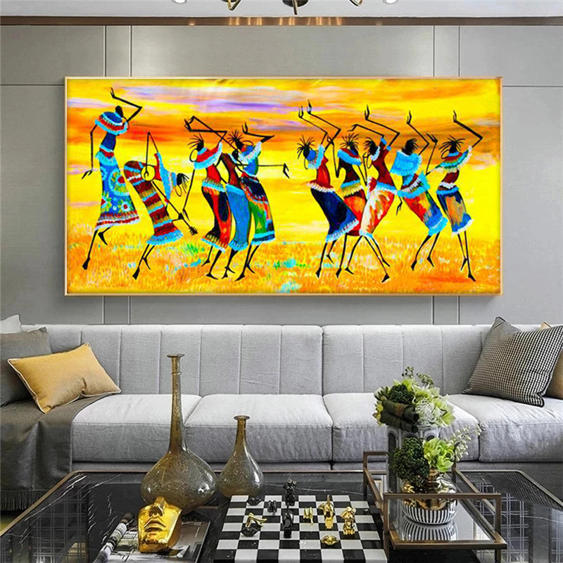 African Women Tribal Dance Canvas Painting Abstract Poster