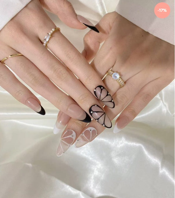 Monochrome Butterfly French Nail Extension