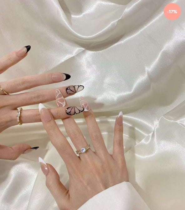 Monochrome Butterfly French Nail Extension