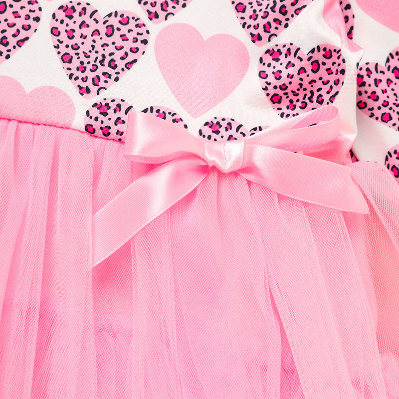 Toddler Girls Long Sleeve Graphic Heart Tulle Dress