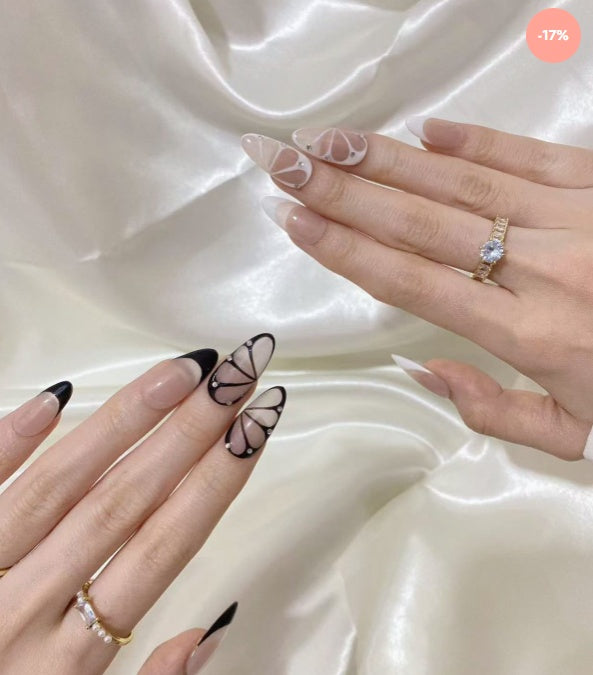 Monochrome Butterfly French Nail Extension