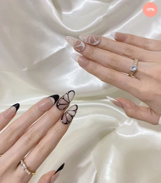 Monochrome Butterfly French Nail Extension