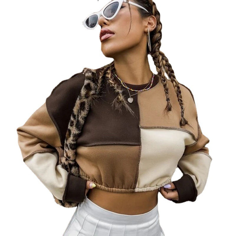 Women's Patchwork Crop Sweater Tops