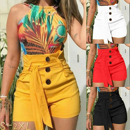 Sexy High Waist Belted Beach Shorts