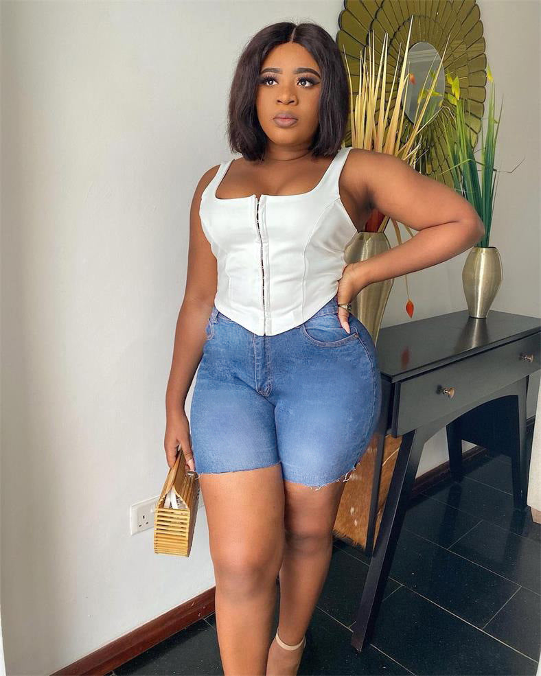 Mid Length Denim Shorts