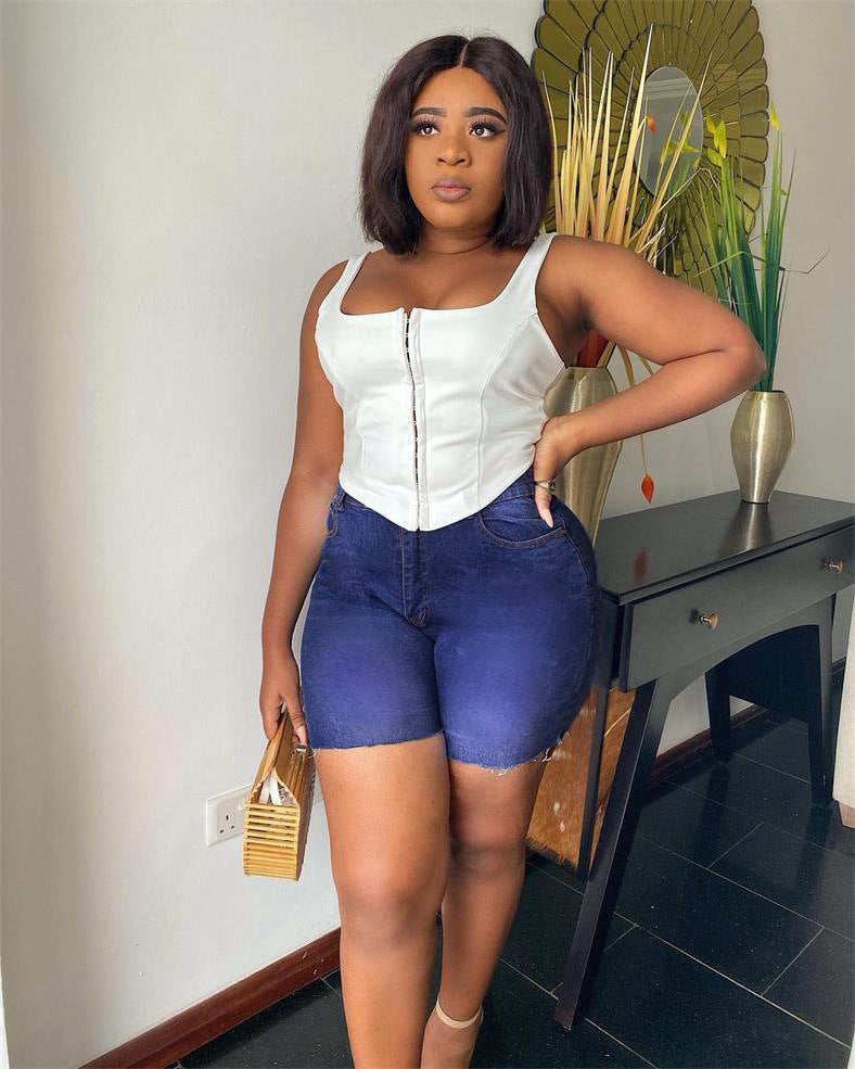 Mid Length Denim Shorts