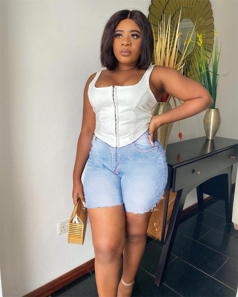 Mid Length Denim Shorts