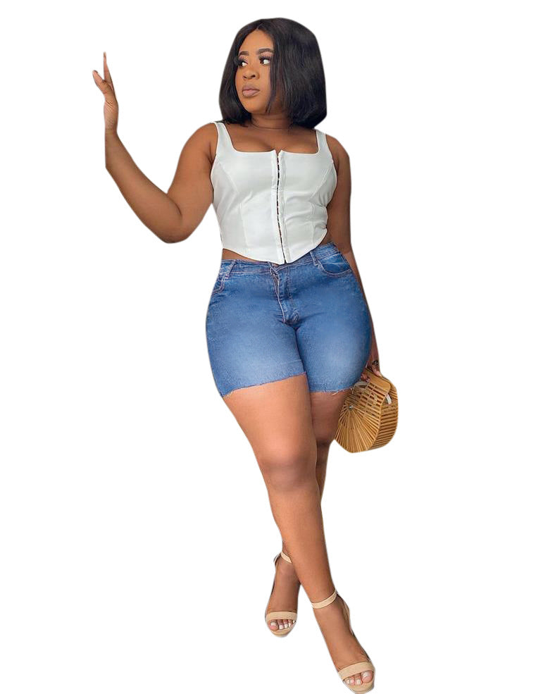 Mid Length Denim Shorts