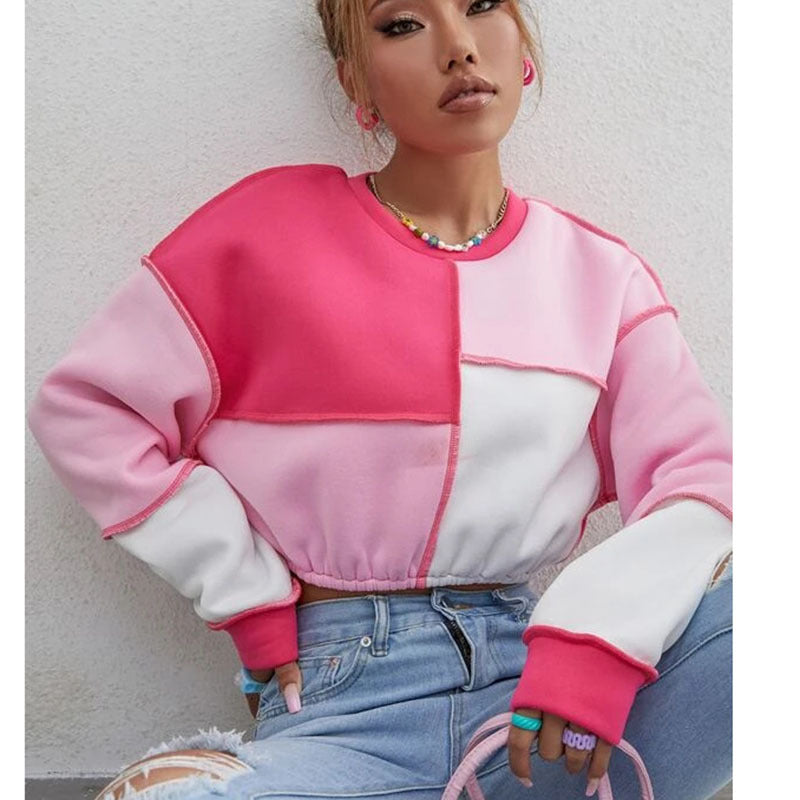 Women's Patchwork Crop Sweater Tops