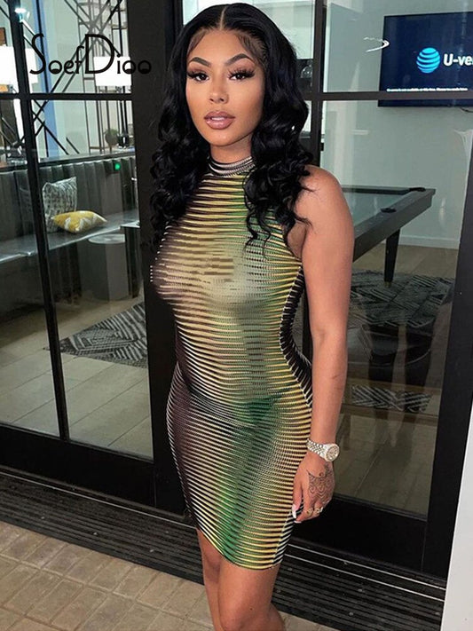 Striped O-neck Mini Dress