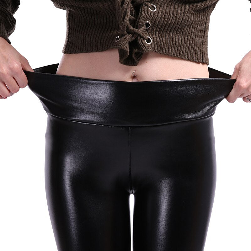 Winter Plus Size Leather High Waist Leggings High Waist