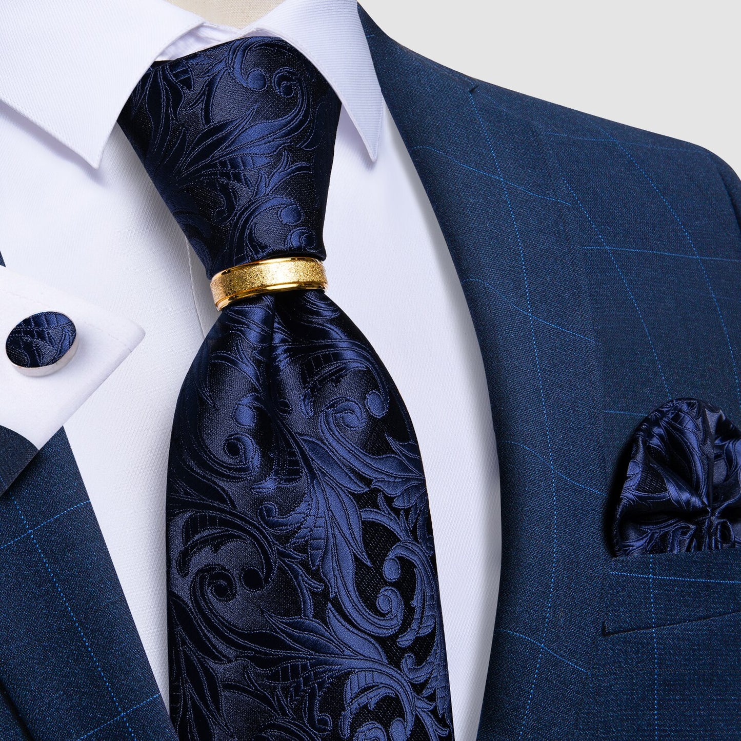 Designer Men's Necktie Striped Floral Paisley Silk Tie Pocket Square Cufflinks