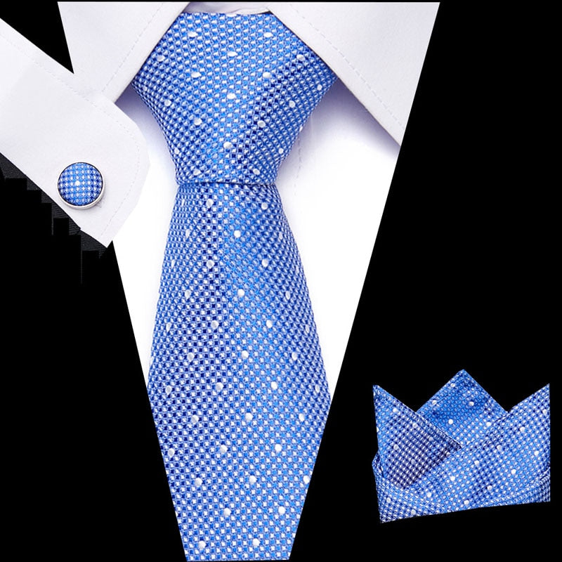 Luxury Paisley Blue Silk Tie with Hanky & Cufflinks