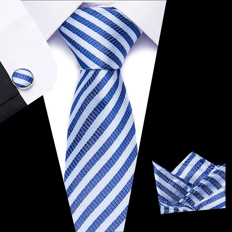 Luxury Paisley Blue Silk Tie with Hanky & Cufflinks