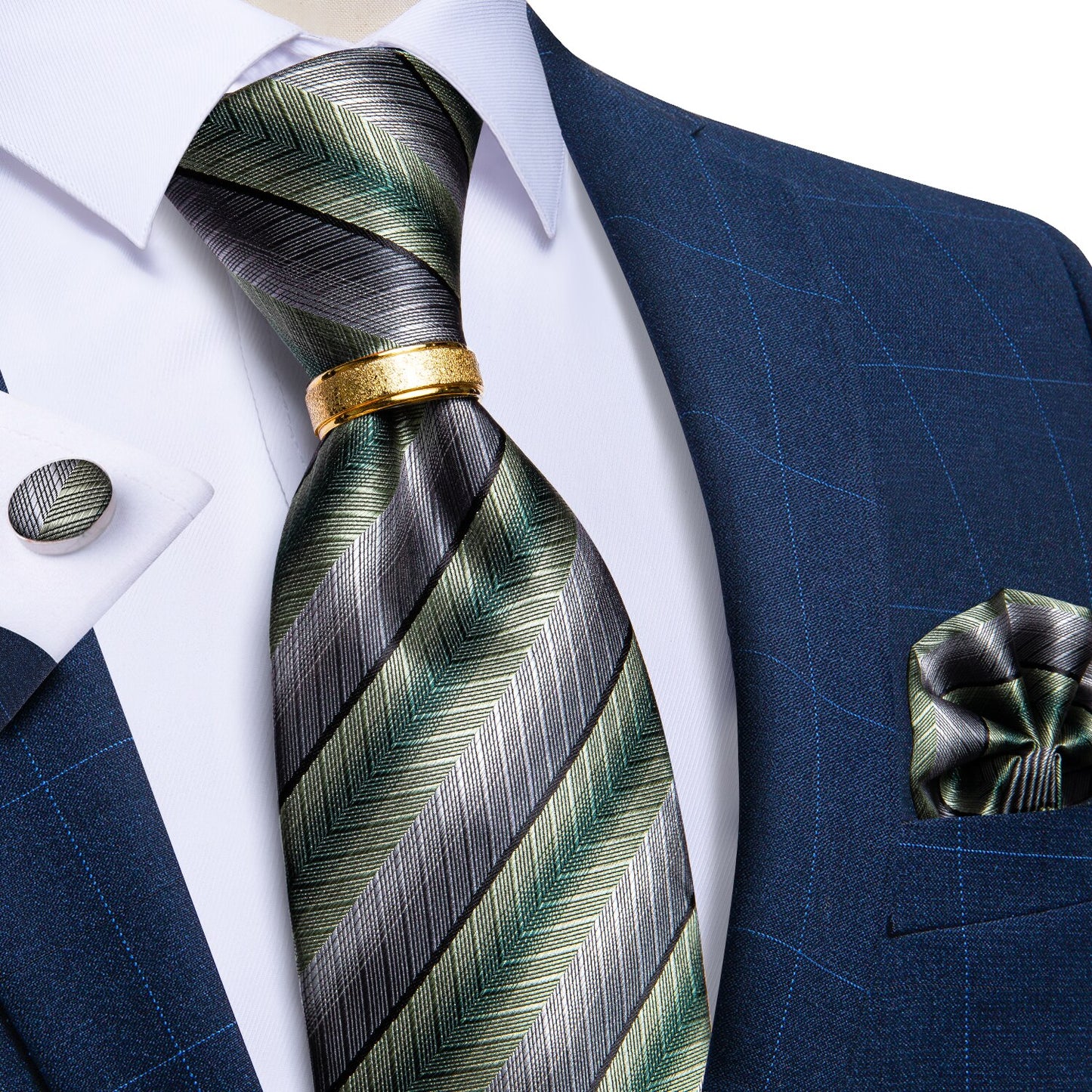 Designer Men's Necktie Striped Floral Paisley Silk Tie Pocket Square Cufflinks