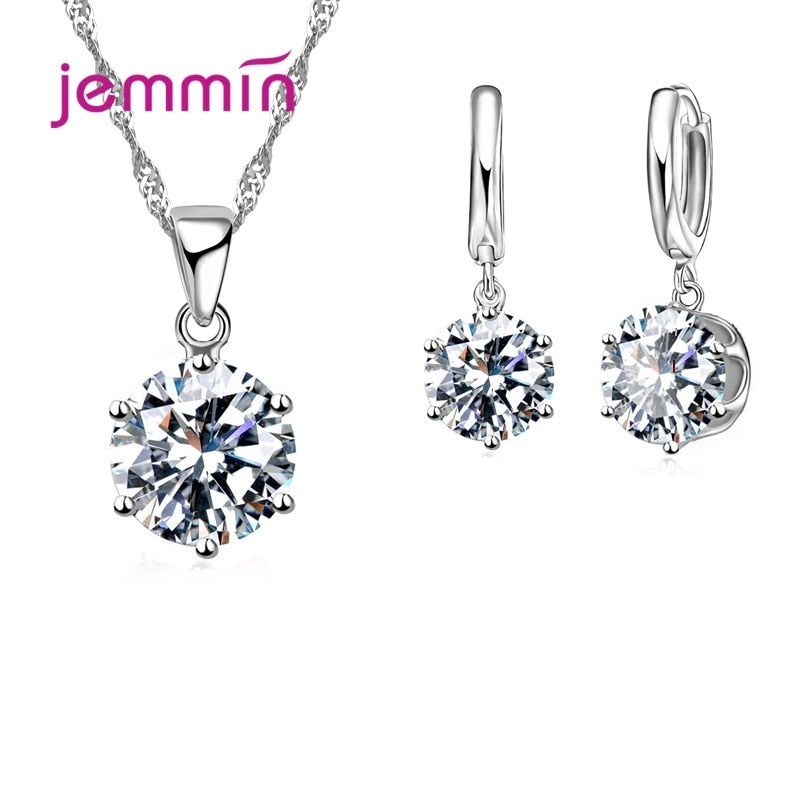Sterling Silver Rhinestone Pendant Necklace/Earring