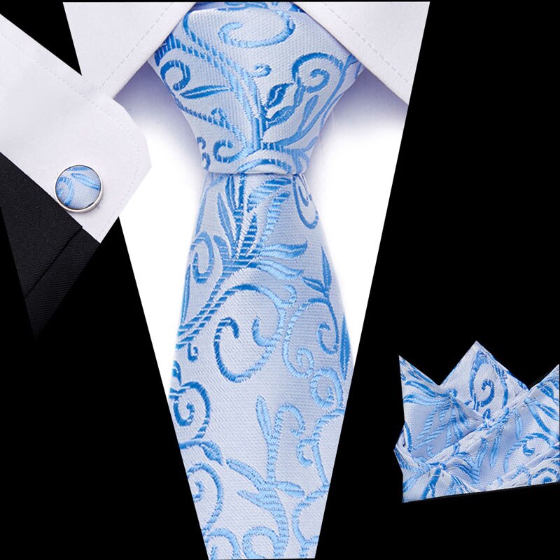 Luxury Paisley Blue Silk Tie with Hanky & Cufflinks