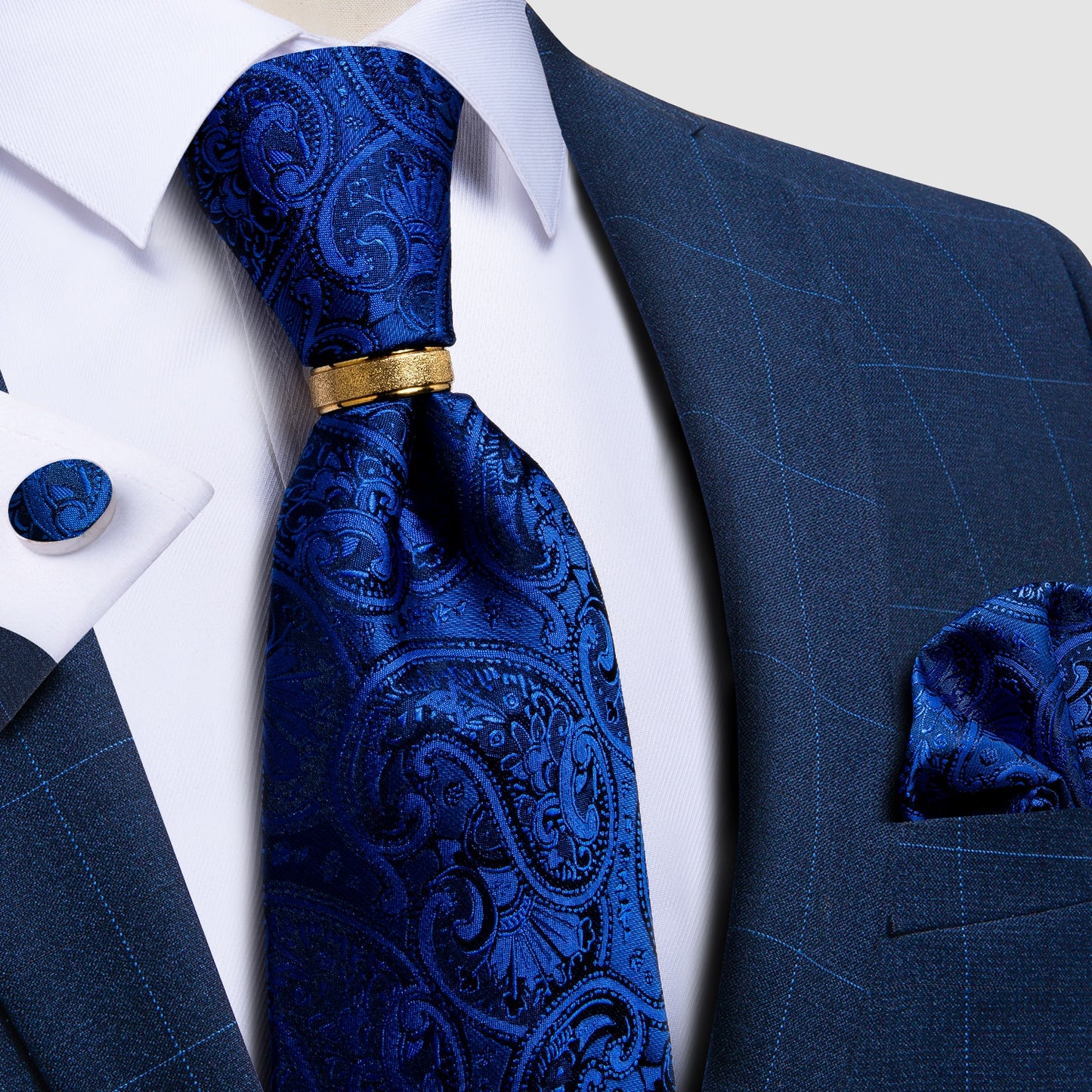 Designer Men's Necktie Striped Floral Paisley Silk Tie Pocket Square Cufflinks