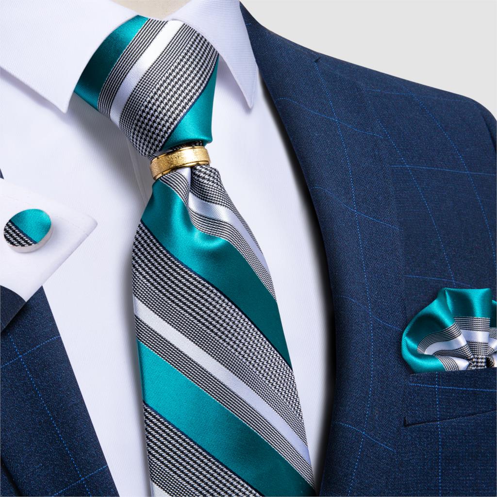 Designer Men's Necktie Striped Floral Paisley Silk Tie Pocket Square Cufflinks