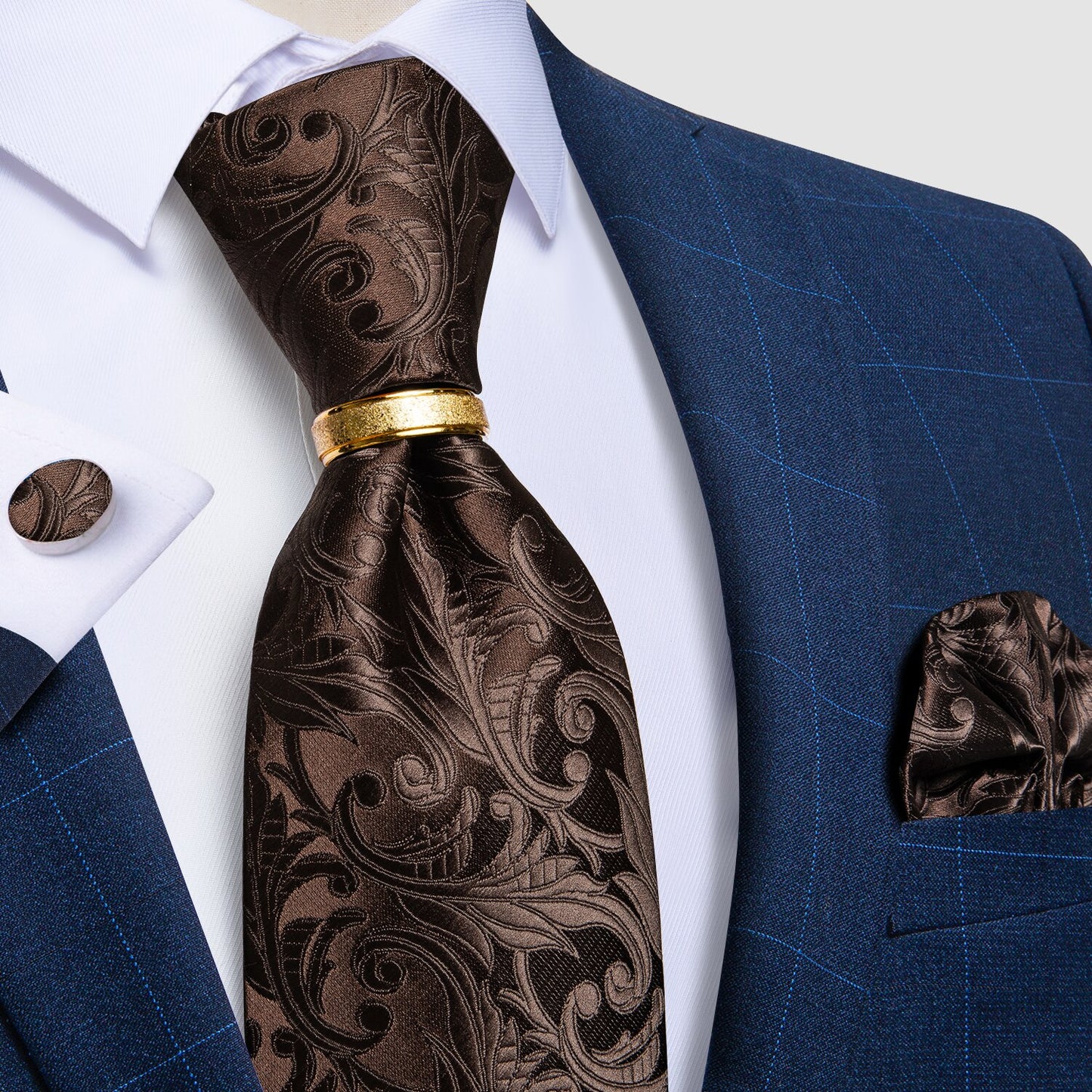 Designer Men's Necktie Striped Floral Paisley Silk Tie Pocket Square Cufflinks