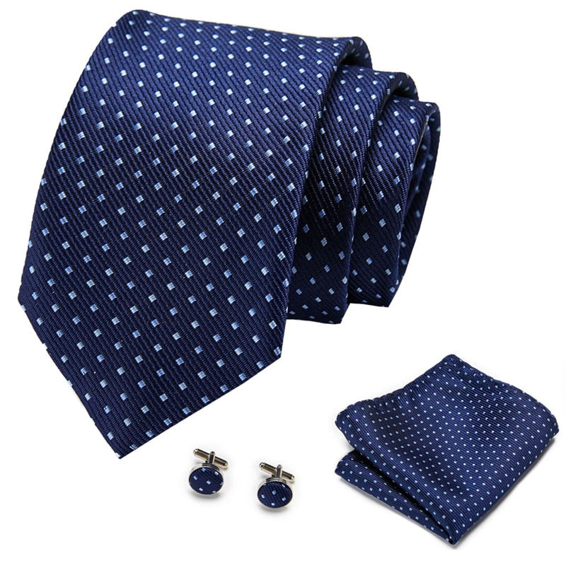 Luxury Paisley Blue Silk Tie with Hanky & Cufflinks