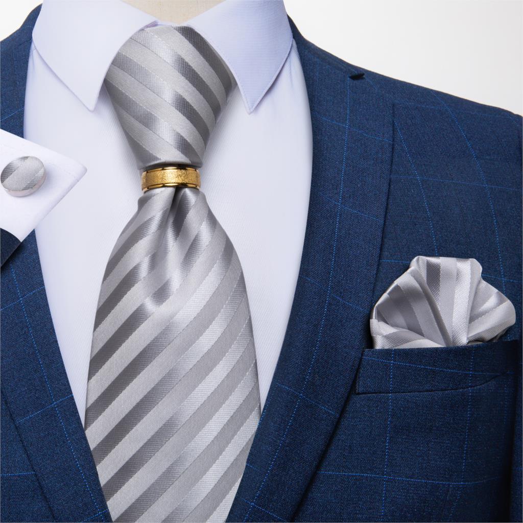Designer Men's Necktie Striped Floral Paisley Silk Tie Pocket Square Cufflinks