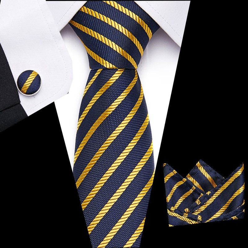 Luxury Paisley Blue Silk Tie with Hanky & Cufflinks
