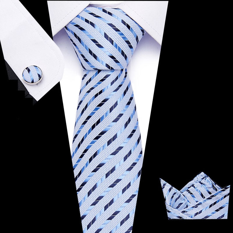 Luxury Paisley Blue Silk Tie with Hanky & Cufflinks