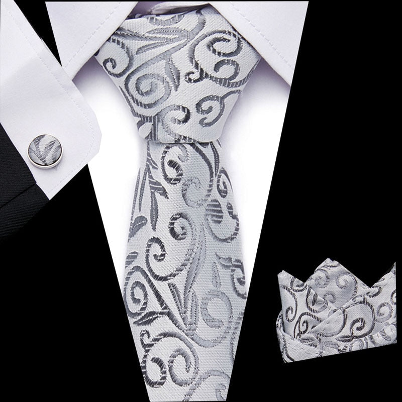 Luxury Paisley Blue Silk Tie with Hanky & Cufflinks