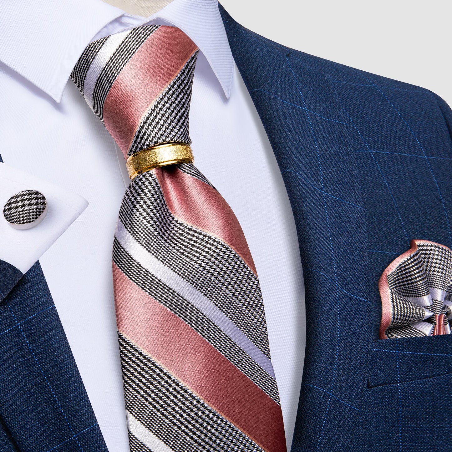 Designer Men's Necktie Striped Floral Paisley Silk Tie Pocket Square Cufflinks