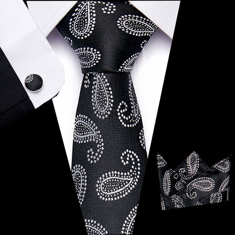 Luxury Paisley Blue Silk Tie with Hanky & Cufflinks
