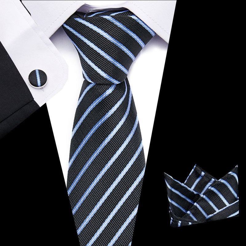 Luxury Paisley Blue Silk Tie with Hanky & Cufflinks