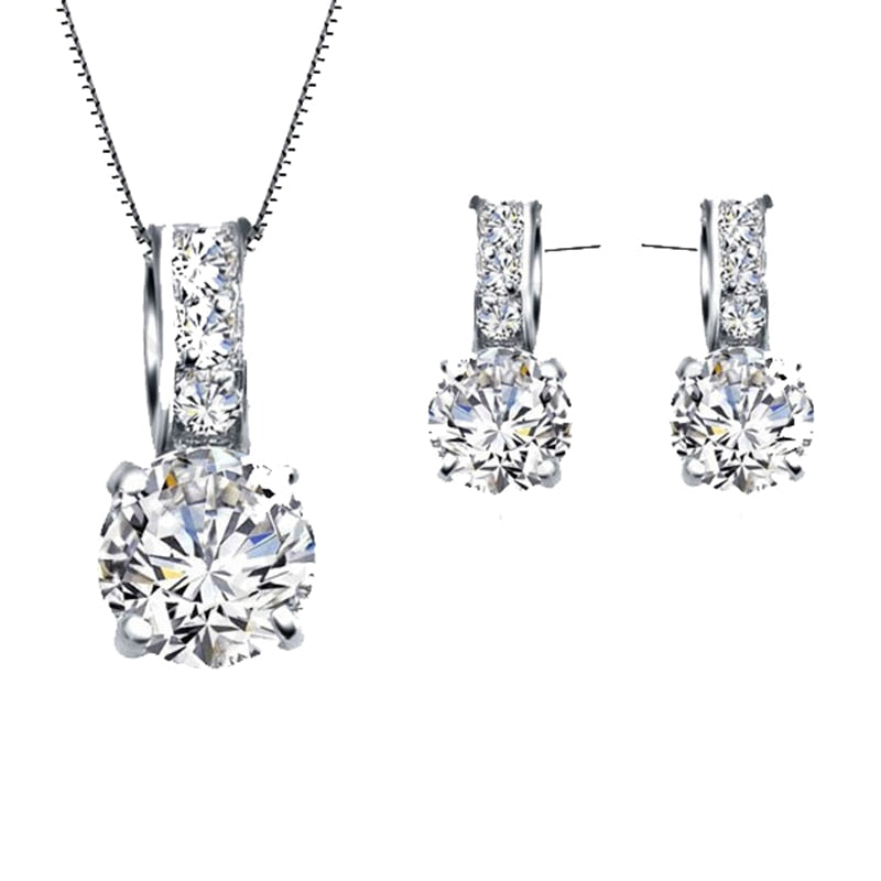 Sterling Silver Rhinestone Pendant Necklace/Earring