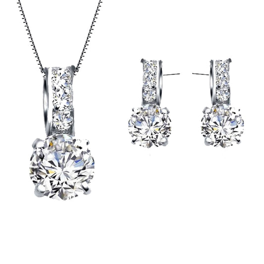 Sterling Silver Rhinestone Pendant Necklace/Earring
