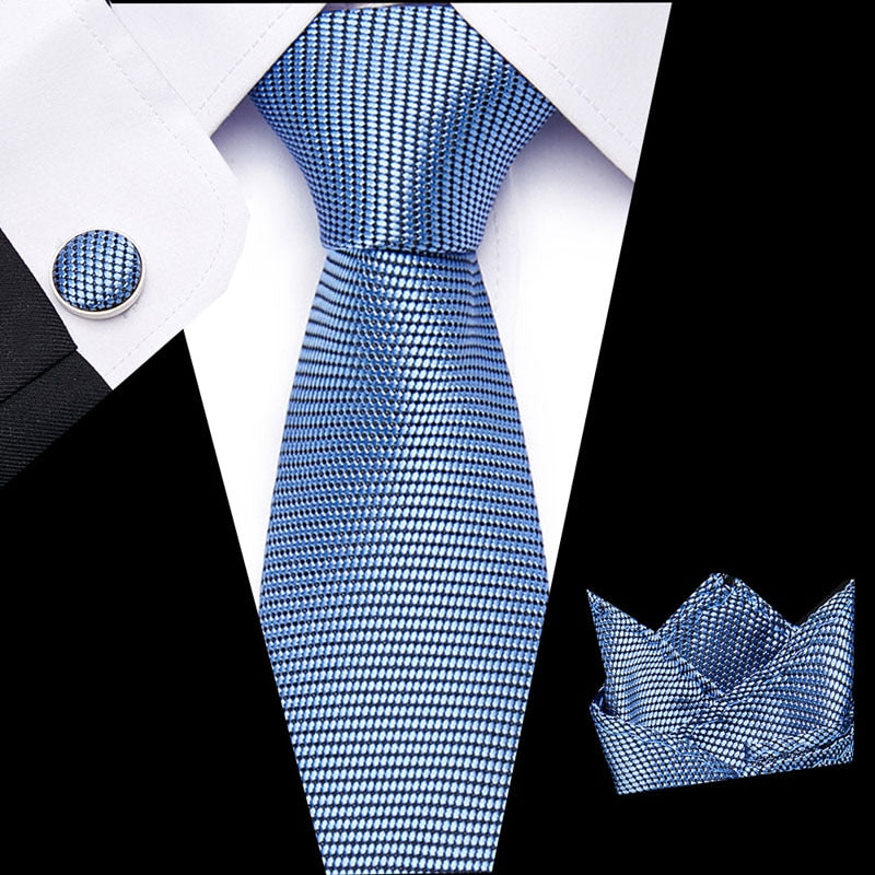 Luxury Paisley Blue Silk Tie with Hanky & Cufflinks