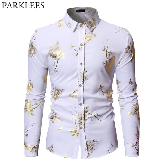 Men's Gold Rose Floral Print Shirts