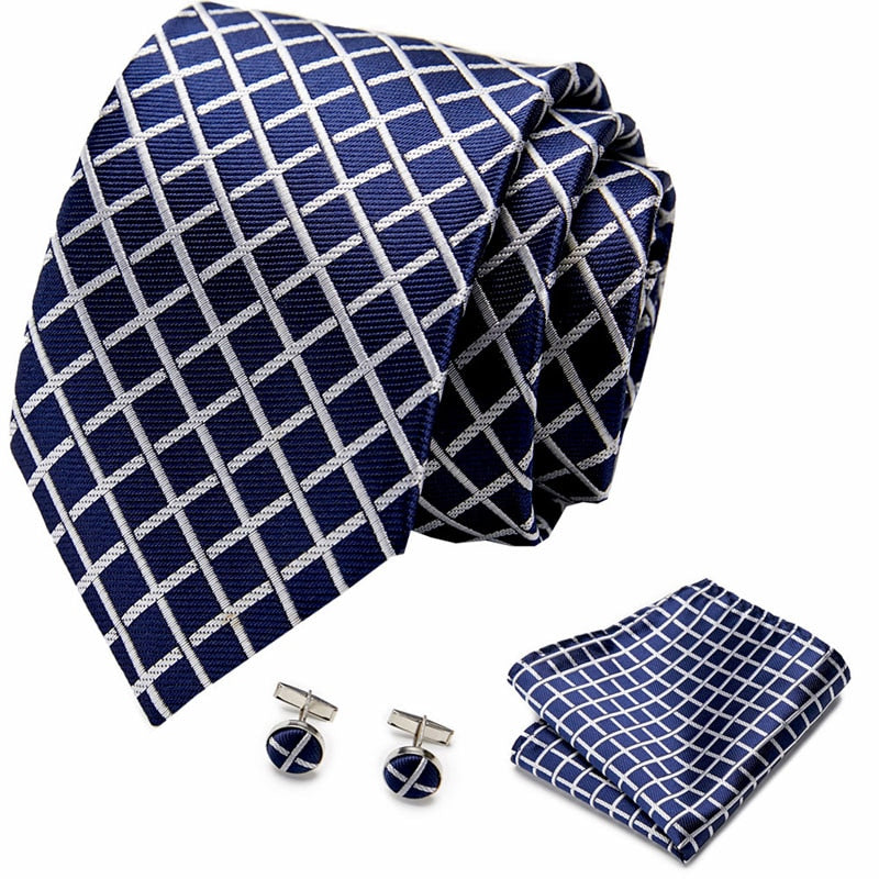 Luxury Paisley Blue Silk Tie with Hanky & Cufflinks