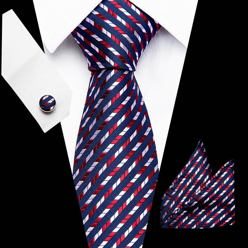 Luxury Paisley Blue Silk Tie with Hanky & Cufflinks